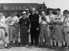 Father Edward Flanagan with baseball players at Boys Town.