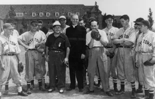 Father Edward Flanagan with baseball players at Boys Town. Credit: Photo courtesy of the Father Flanagan League