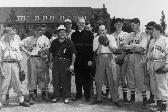 Father Edward Flanagan with baseball players at Boystown Courtesy of Father Flanagan League CNA 6 24 15