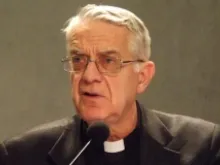 Father Federico Lombardi speaks at a March 5, 2013 Vatican press conference. 