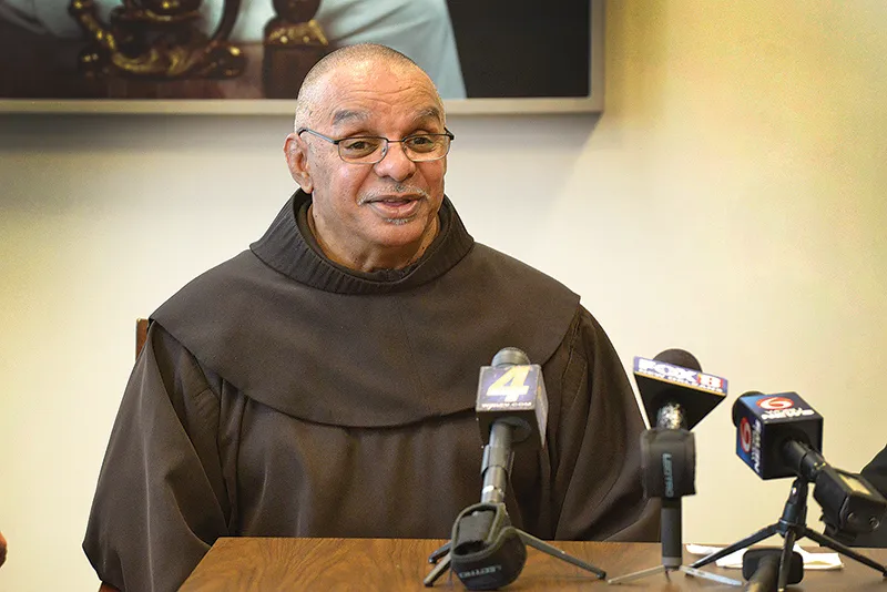 Fr. Fernand Cheri, O.F.M., newly appointed auxiliary bishop of New Orleans, speaks at a Jan. 12 press conference announcing his nomination. ?w=200&h=150