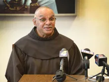 Fr. Fernand Cheri, O.F.M., newly appointed auxiliary bishop of New Orleans, speaks at a Jan. 12 press conference announcing his nomination. 