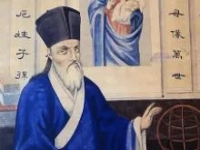 A portrait of Father Matteo Ricci in Guangqi Park, Shanghai, China.