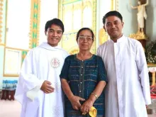 Fr. Wilbert Mireh with his mother and brother, on his ordination day, May 2013.  