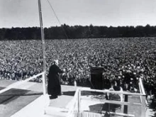 Father Patrick Peyton addresses the San Francisco Family Rosary Rally, October 7, 1961