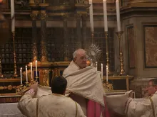 Bishop Athanasius Schneider leads Benediction during the Summorum Pontificum Conference, at the Church of Ss. Dominic and Sixtus in Rome, June 13, 2015. 