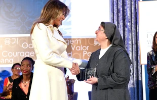First Lady Melania Trump and Sister Carolin Tahhan Fachakh of Syria.   US State Department courtesy of the US Embassy to the Holy See.