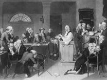 First Prayer in Congress, September 1774, in Carpenters Hall, Philadelphia, Pennsylvania.