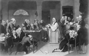 First Prayer in Congress, September 1774, in Carpenters Hall, Philadelphia, Pennsylvania. 