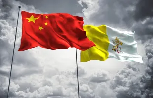 The flags of the People’s Republic of China and of Vatican City. FreshStock/Shutterstock.