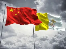 Flags of the People's Republic of China and Vatican City.  