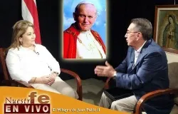 Floribeth Mora Diaz speaks with host Pepe Alonso during an interview on the show 'Nuestra Fe en Vivo' on EWTN Español. ?w=200&h=150