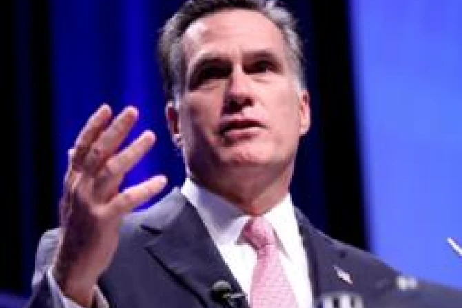 Former Governor Mitt Romney of Massachusetts speaking at CPAC 2011 in Washington DC Credit Gage Skidmore CC BY SA 20 2 CNA US Catholic News 2 9 12