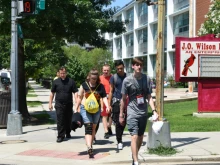 Father Bill Carloni with a group of volunteers at the Holy Name of Jesus food pantry in Washington, D.C. 