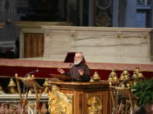 Fr. Cantalamessa speaks during Good Friday's liturgy at St. Peter's Basilica on April 3, 2015. 