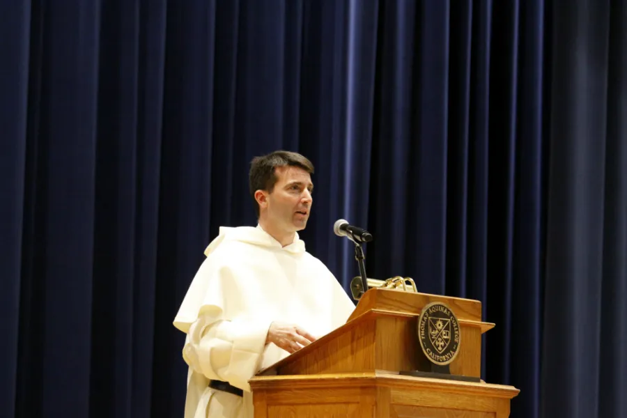 Father Dominic Legge, O.P., delivers the St. Thomas Day Lecture at Thomas Aquinas College in Santa Paul, Calif., Jan. 28, 2020. Photo courtesy of TAC.?w=200&h=150