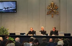 Fr. Federico Lombardi (center) holds a press conference on March 8, 2013 in the Vatican Press Office. ?w=200&h=150