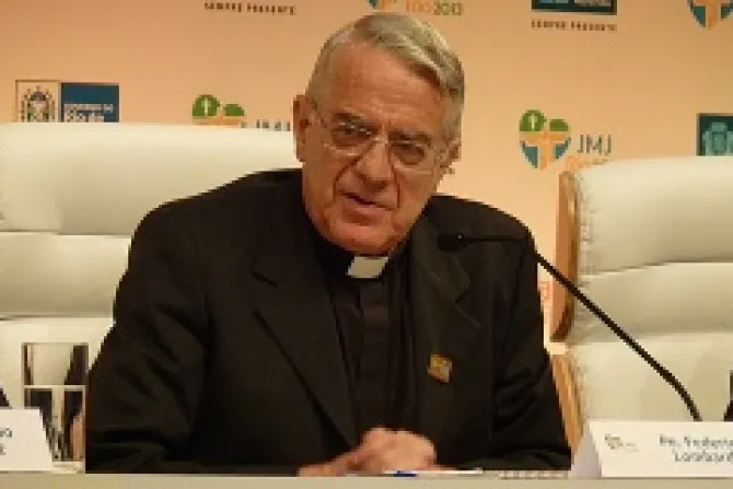Fr Federico Lombardi at the July 22 press conference at the WYD 2013 media center in Rio Credit Michelle Bauman CNA 3 CNA 7 22 13