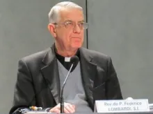 Fr. Federico Lombardi in the Vatican Press Office Feb 26, 2013. 