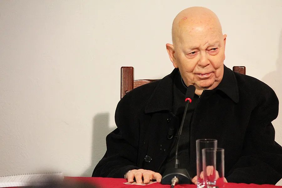 Fr. Gabriel Amorth, who died Sept. 16, speaks to CNA in 2013. ?w=200&h=150