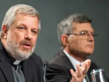 Fr. Giacomoo Costa, S.J., communications secretary for the Amazon synod, speaks during a press briefing at the Holy See press office, Oct. 23, 2019. 