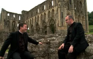 Fr. Holden and Fr. Scholfield at the ruins of Rievaulx Abbey, from 'Faith of our Fathers'.   St. Anthony Communications.