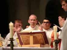 Fr. Juan Miguel Betancourt Torres, who was appointed Auxiliary Bishop of Hartford Sept. 18, 2018, says Mass at St. Paul Seminary in Saint Paul, Minn. 