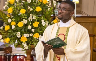 Fr. Paschal Uche at his ordination in Brentwood Cathedral, Essex, England, Aug. 1, 2020. Ordination photo Mazur/cbcew.org.uk.