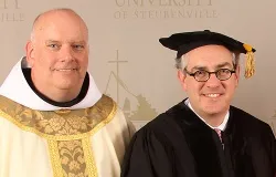 Fr. Sean Sheridan, TOR, president of Franciscan University of Steubenville, with honorary degree recipient Michael P. Warsaw on May 10, 2014. Photo courtesy of EWTN.?w=200&h=150