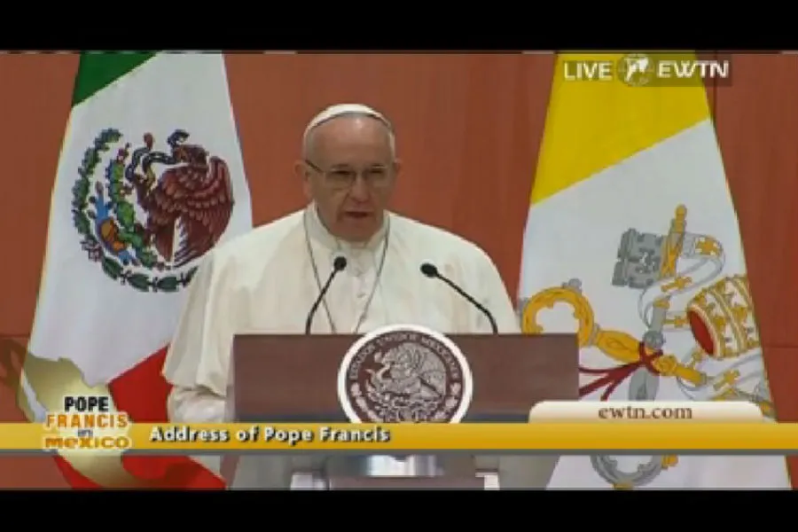 Pope Francis addresses diplomats and civil authorities in Mexico City Feb. 13. ?w=200&h=150