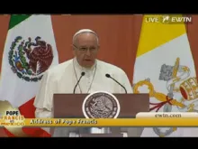 Pope Francis addresses diplomats and civil authorities in Mexico City Feb. 13. 