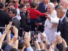 Pope Francis greets the faithful in Asuncion, Paraguay, July 11, 2015. 