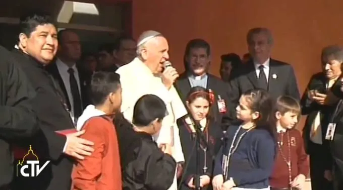 Pope Francis speaks with patients outside Asuncion's Niños de Acosta Ñu pediatric hospital, July 11, 2015. ?w=200&h=150