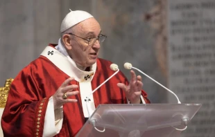 Pope Francis celebrates Pentecost Sunday Mass in St. Peter’s Basilica May 31, 2020.   EWTN-CNA Photo/Daniel Ibáñez/Vatican Pool