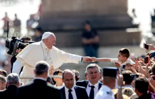 Pope Francis greets pilgrims in St. Peter's Square June 19, 2019.   Daniel Ibañez/CNA.
