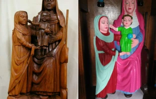 This picture shows a Romanesque statue after being 'restored' by a local woman of El Ranadoiro, Spain.