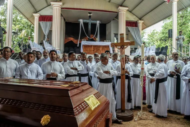 Sri Lankan Catholics held a funeral Mass April 23, 2019 for the victims of the attack on St. Sabestian Church in Negambo. Credit: Atul Loke/Getty Images)