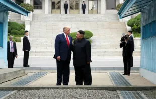 Kim Jong Un and Donald Trump meet at the DMZ separating the South and North Korea on June 30, 2019.   Handout/Dong-A Ilbo via Getty Images.
