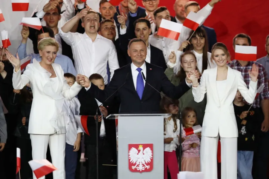 Andrzej Duda celebrates his presidential election victory in Pułtusk, Poland, July 12, 2020. ?w=200&h=150
