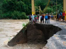 Damage to a bridge in Alta Verapaz, Guatemala following Hurricane Eta. 