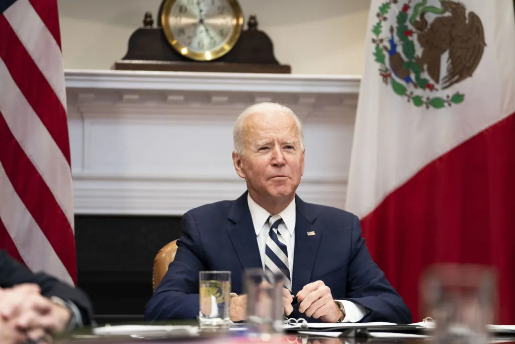 U.S. President Joe Biden listens while meeting virtually with Mexican President Andres Manuel Lopez Obrador, March 1, 2021. Credit: Anna Moneymaker/The New York Times/Bloomberg via Getty Images.?w=200&h=150
