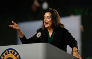 Gretchen Whitmer speaks at a June 2018 convention in Detroit.   Bill Pugliano / Getty Images.