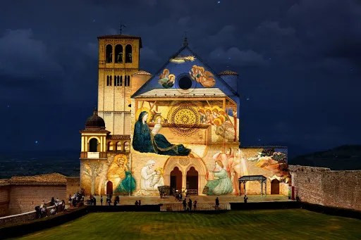 Giotto’s Nativity is projected on the facade of the Basilica of St. Francis of Assisi. ?w=200&h=150
