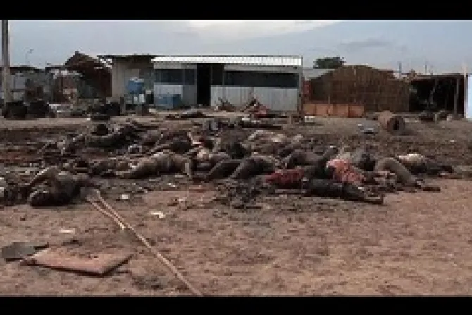 Graphic A pile of bodies from the recent massacre in Bentiu South Sudan Photo courtesy of the Office of Rep Frank Wolf CNA 5 1 14