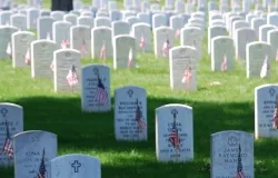 Graves decorated with flags at Arlington National Cemetery on Memorial Day 2008.?w=200&h=150