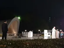 Pope Francis speaks at Peace Memorial Park in Hiroshima, Japan. 