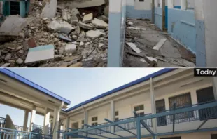 The pediatric ward of St. Francois de Sales Hospital collapsed onto the maternity ward during the earthquake. Today there is a new two-story outpatient building.   Catholic Relief Services