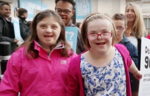 Heidi Crowter, right, with other demonstrators. Courtesy, Don't Screen Us Out