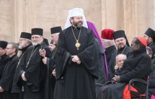 Archbishop Sviatoslav Shevchuk (center) participates in Pope Francis' Wednesday general audience on Nov. 27, 2013.   Kyle Burkhart/CNA.