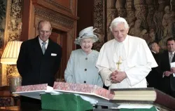 Queen Elizabeth talks with Pope Benedict and exchanges gifts during day one of his state visit to the UK on September 16, 2010 in Edinburgh, Scotland. ?w=200&h=150